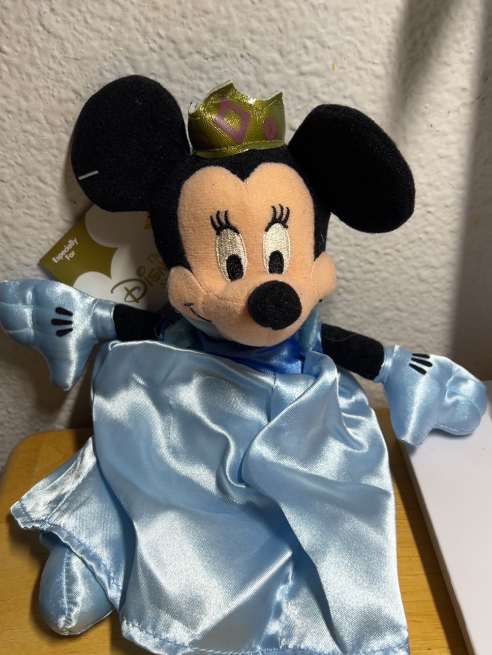 Disney Queen Minnie Mouse in Light Blue Satin Princess Dress with Gold Crown